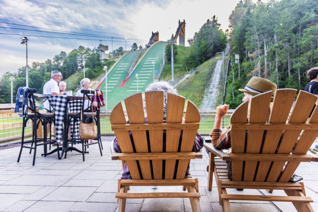 two chairs facing the ski jumps in lake placid